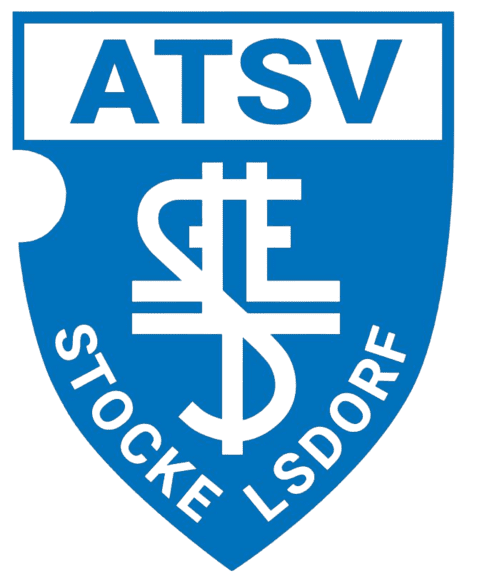 Wappen des ATSV Stocke Lisdorf in Blau mit stilisierten Buchstaben und Symbolen.