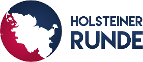 Logo der Holsteiner Runde mit einer stilisierten Landkarte von Schleswig-Holstein in Blau und Rot.